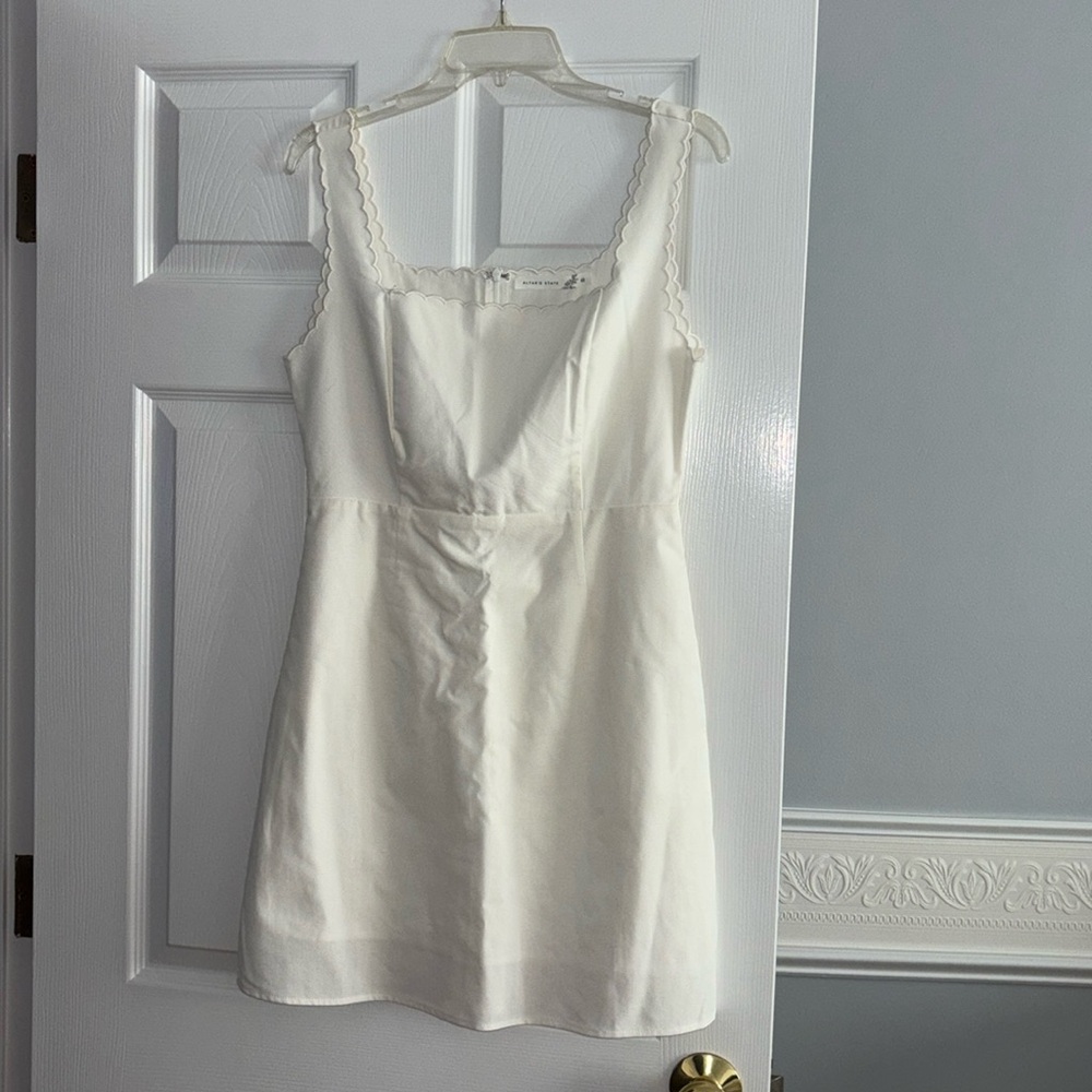 Altar’d State White Scallop-Trim Mini Dress